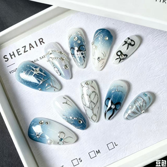 Ice Fairy Bow Press On Nails - In Box