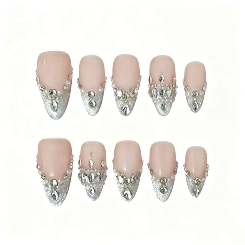 Silver Glitter Crystal Press-On Nails