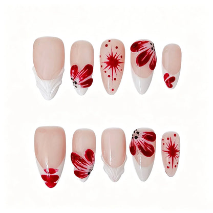 Red Butterfly French Tip Press-On Nails featuring butterfly, french tip, hand-painted, editorial details on reusable handmade press-on nails