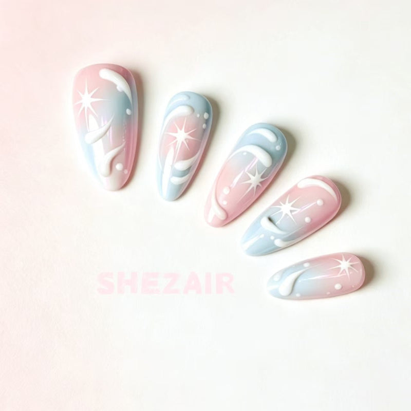 Dreamy Cloud Gradient Press-On Nails – Reusable Salon Style