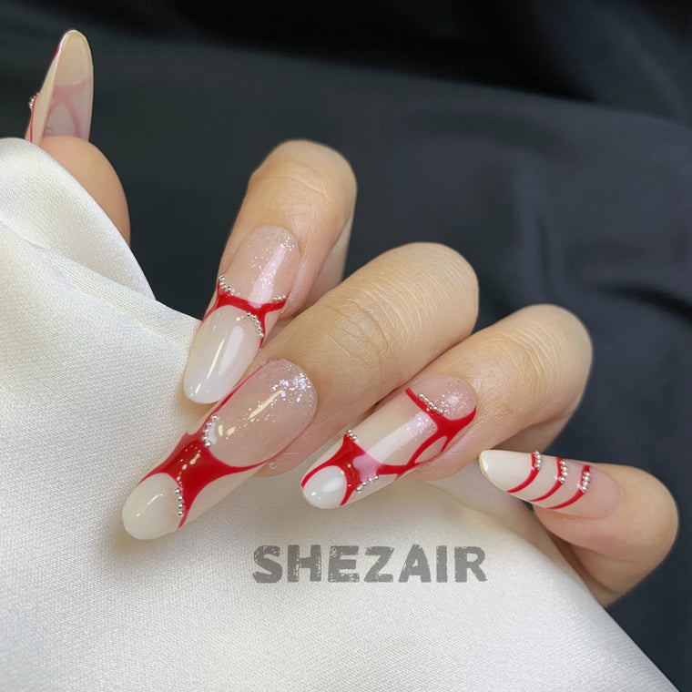 Red Star Ribbon Almond Press-On Nails 