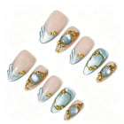 Vintage Gold Vine Blue Press-On Nails