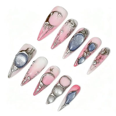 Pink Silver Gothic Chrome Press-On Nails