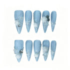 Blue Rose Frost Stiletto Press-On Nails