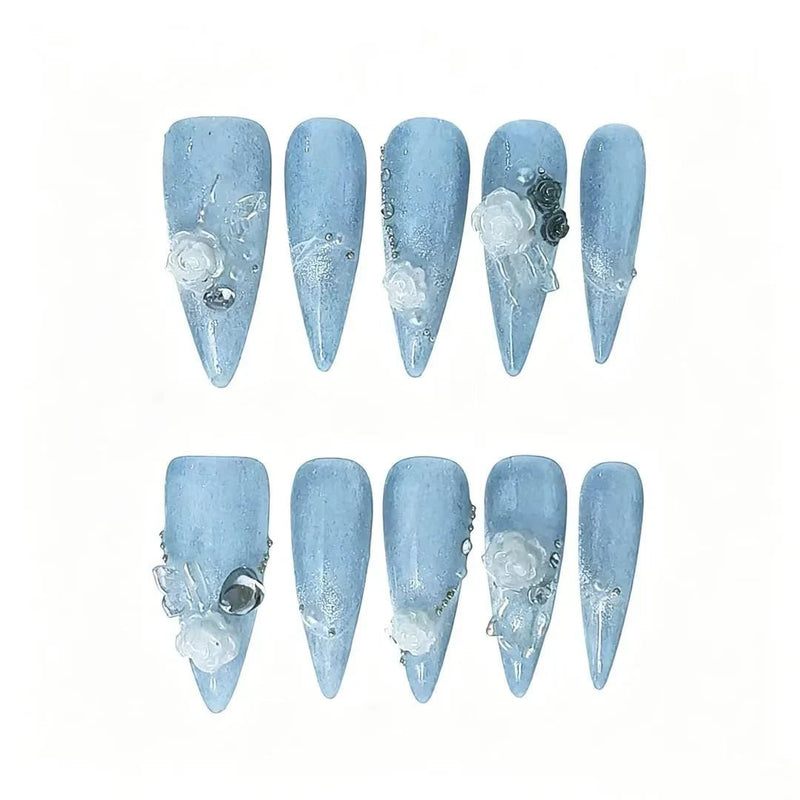 Blue Rose Frost Stiletto Press-On Nails