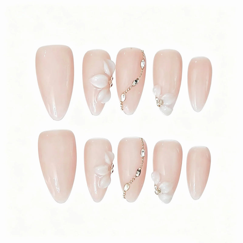Blush Petal Chain Almond Press-On Nails
