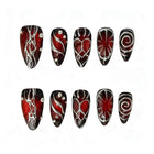 Crimson Gothic Line Art Press-On Nails