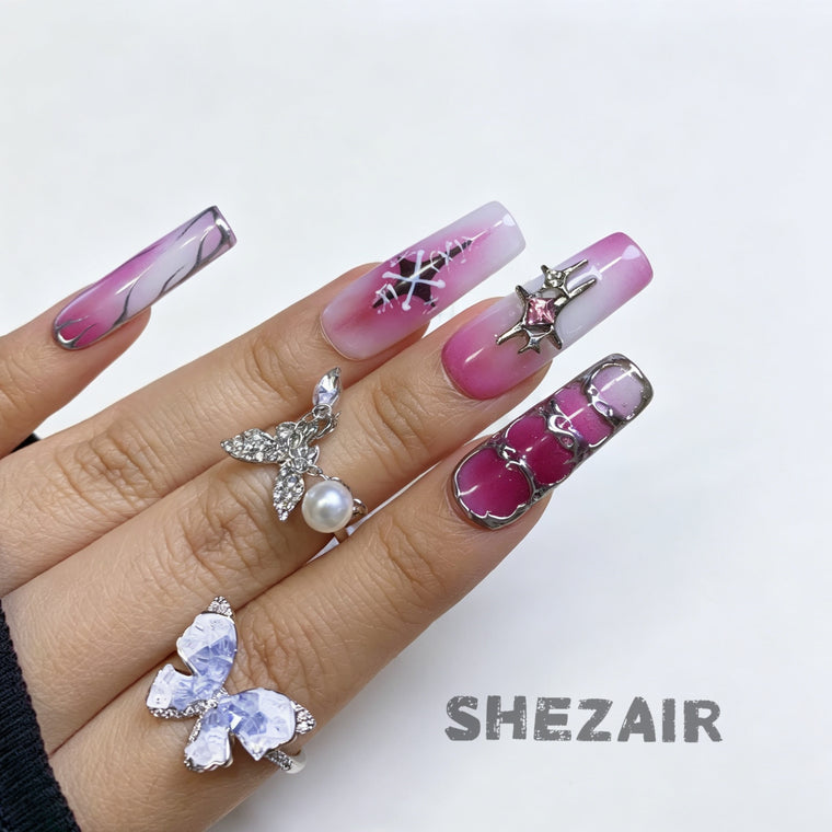 Y2K Pink Chrome Press-On Nails — 5-Style Mix Set