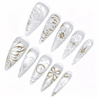 White Gold Line Art Press-On Nails