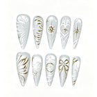 White Gold Line Art Press-On Nails