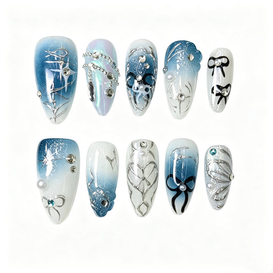 Ice Fairy Bow Press On Nails - Flat Lay