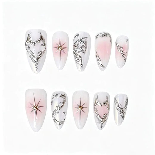 Pink Blush Silver Chrome Press-On Nails