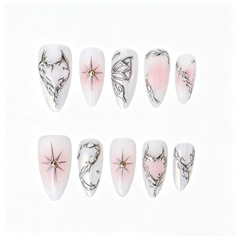 Pink Blush Silver Chrome Press-On Nails