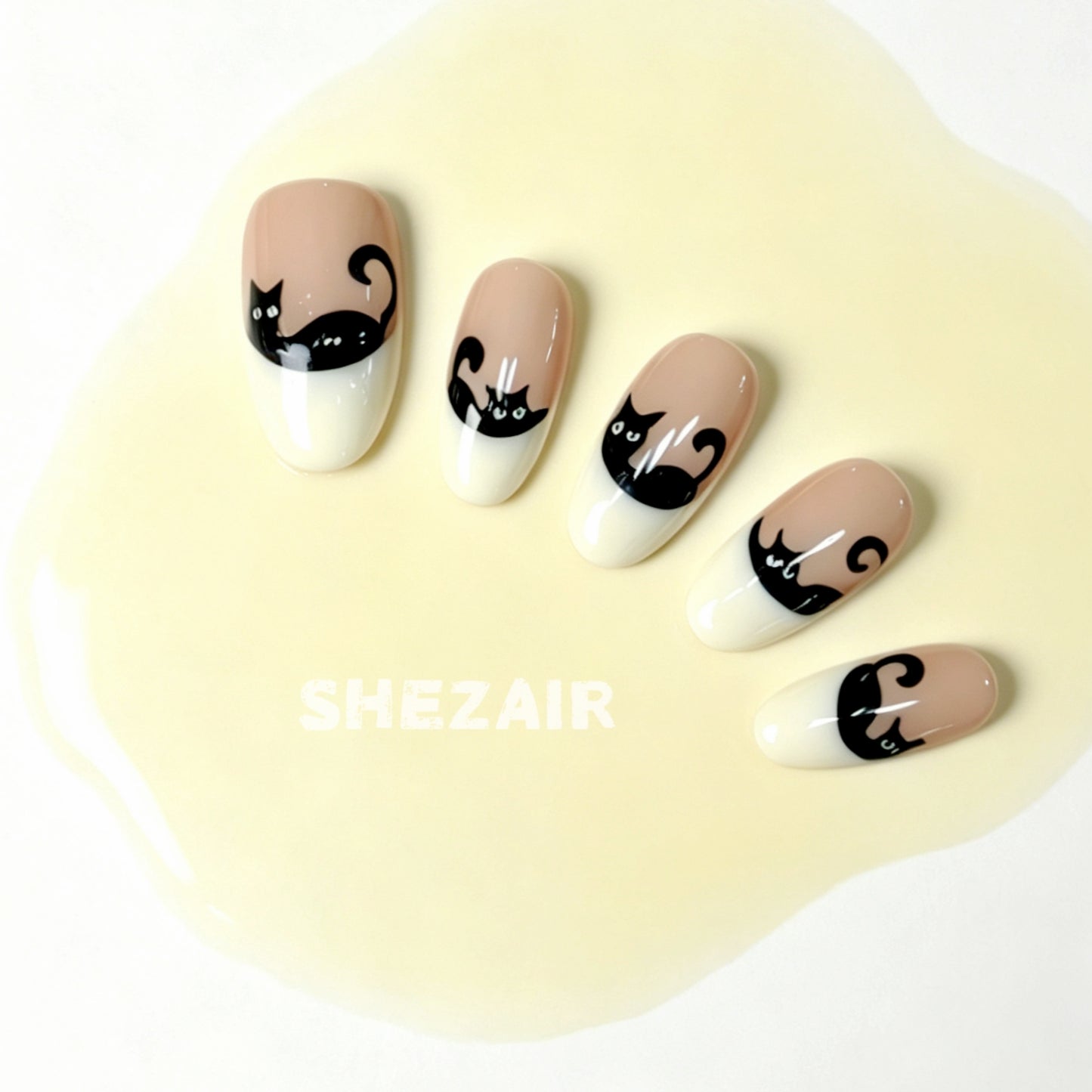 Playful Cat French Tip Press-On Nails