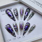 Purple Silver Liquid Metal Stiletto Press-On Nails