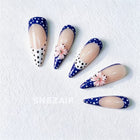 Royal Blue Polka Dot Floral Stiletto Press-On Nails