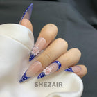 Royal Blue Polka Dot Floral Stiletto Press-On Nails