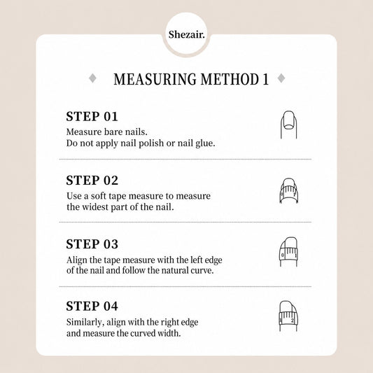 Shezair measuring method for press-on nails using a soft tape measure