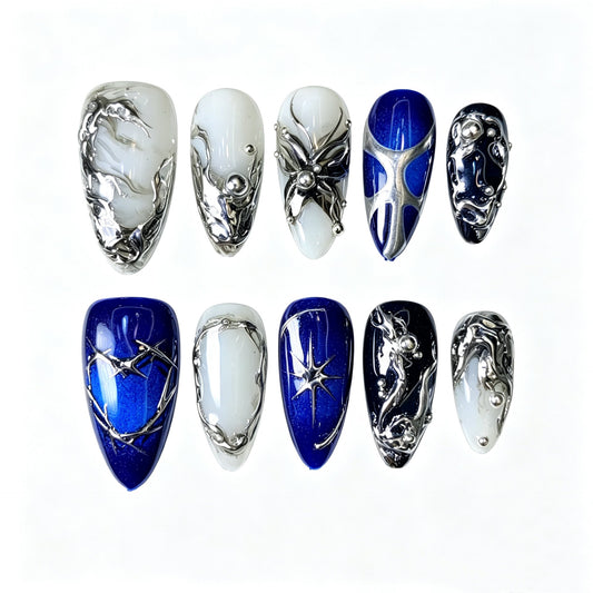 Y2K Chrome Metal Press On Nails - Flat Lay
